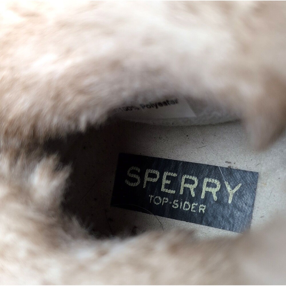 Women's Sperry Top-Sider Beige Brown Synthetic Fur Trim Lace Up Ankle Bootie - Picture 5 of 8